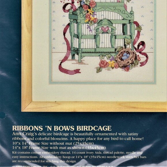 Sunset Counted Cross Stitch Kit  Rbbbons N Bows Birdcage 10 x 14 NOS 1991 - Picture 4 of 4